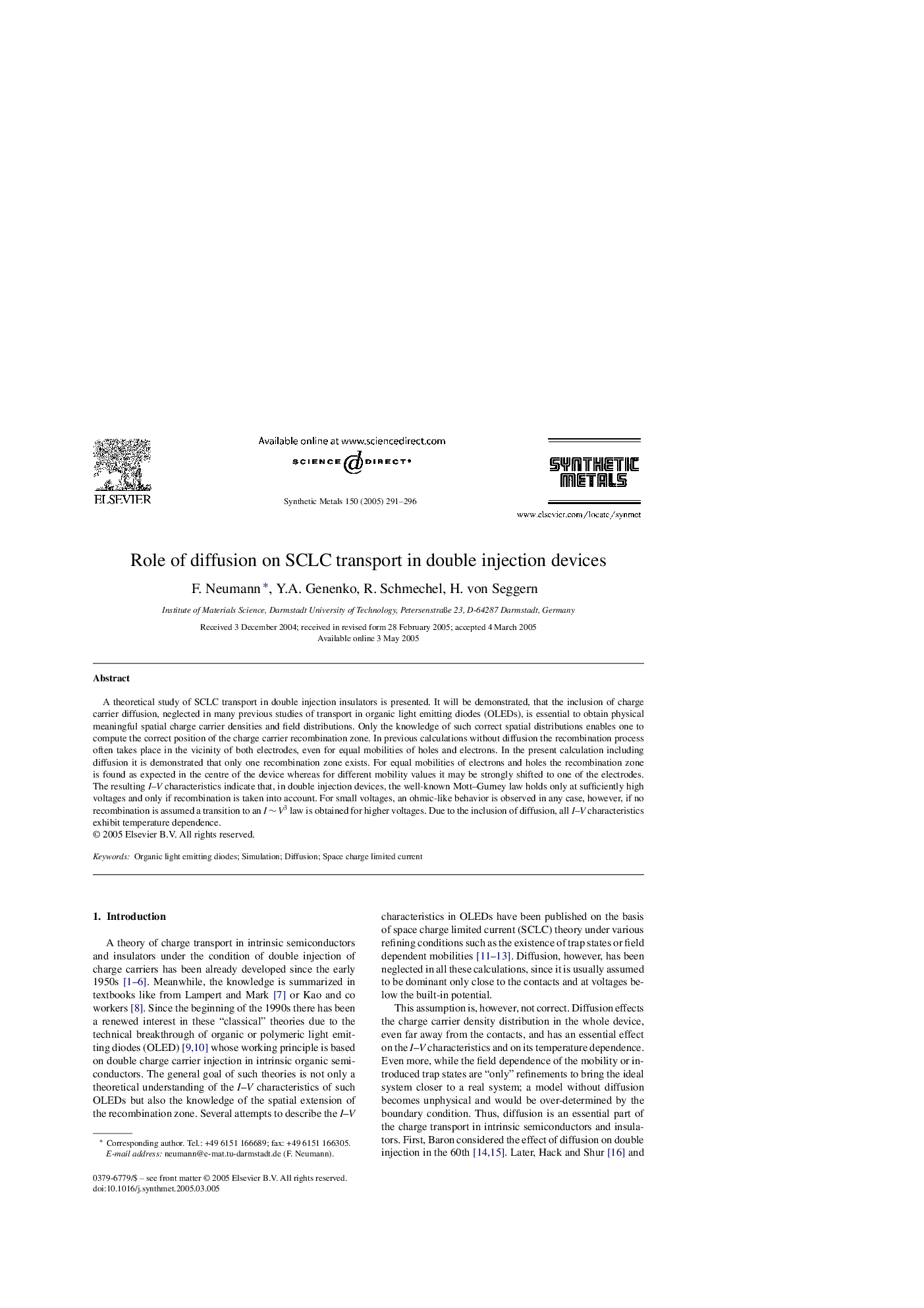 Role of diffusion on SCLC transport in double injection devices