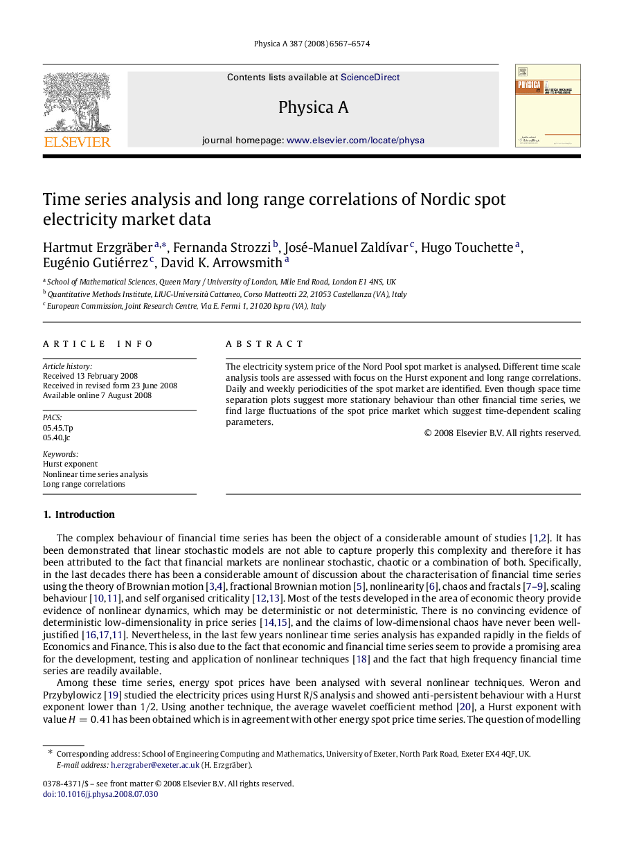 Time series analysis and long range correlations of Nordic spot electricity market data