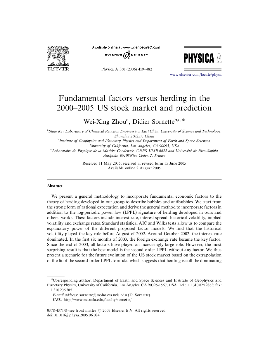 Fundamental factors versus herding in the 2000–2005 US stock market and prediction