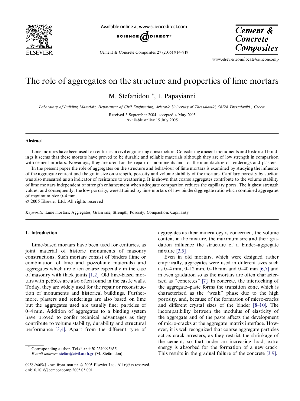 The role of aggregates on the structure and properties of lime mortars