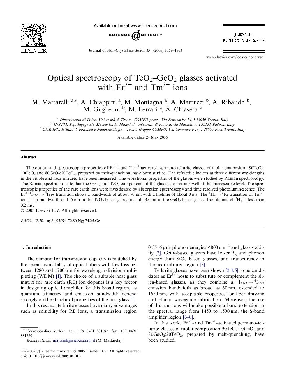 Optical spectroscopy of TeO2-GeO2 glasses activated with Er3+ and Tm3+ ions