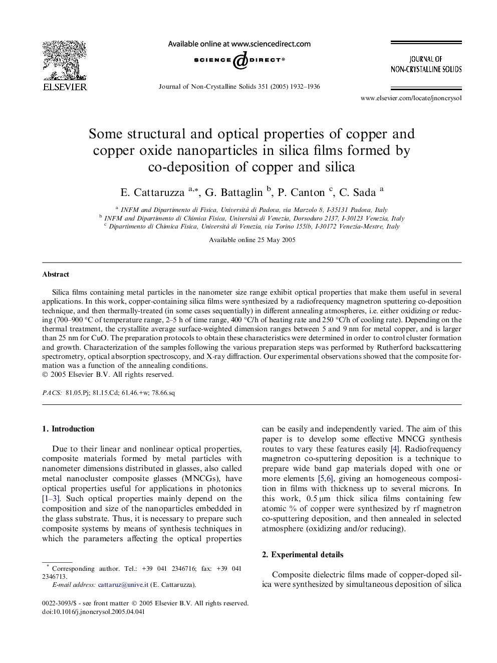 عکس صفحه اول مقاله: Some structural and optical properties of copper and copper oxide nanoparticles in silica films formed by co-deposition of copper and silica Some structural and optical properties of copper and copper oxide nanoparticles in silica films formed by co-deposition of copper and silica