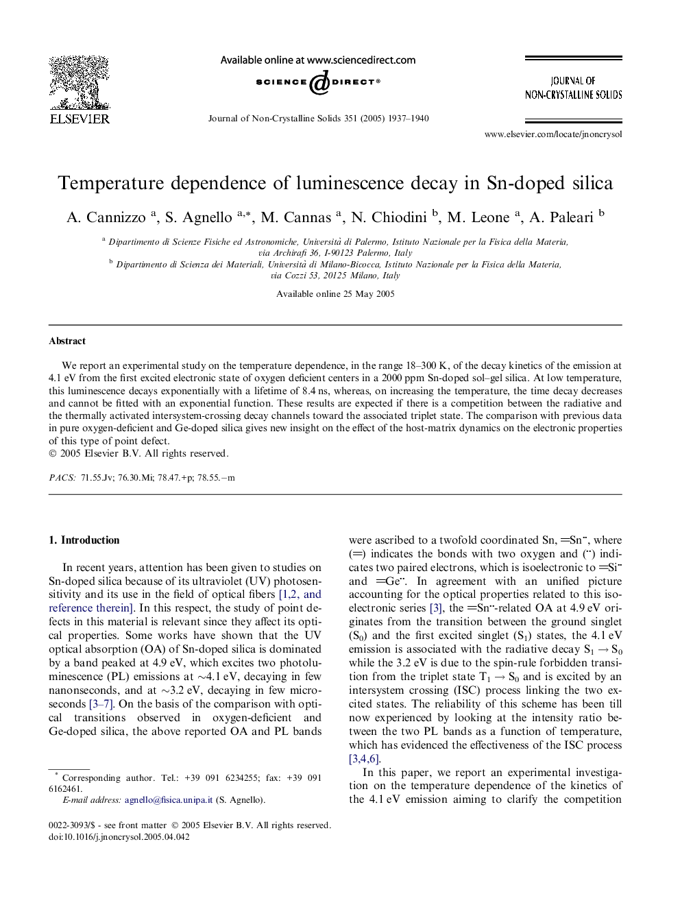 Temperature dependence of luminescence decay in Sn-doped silica