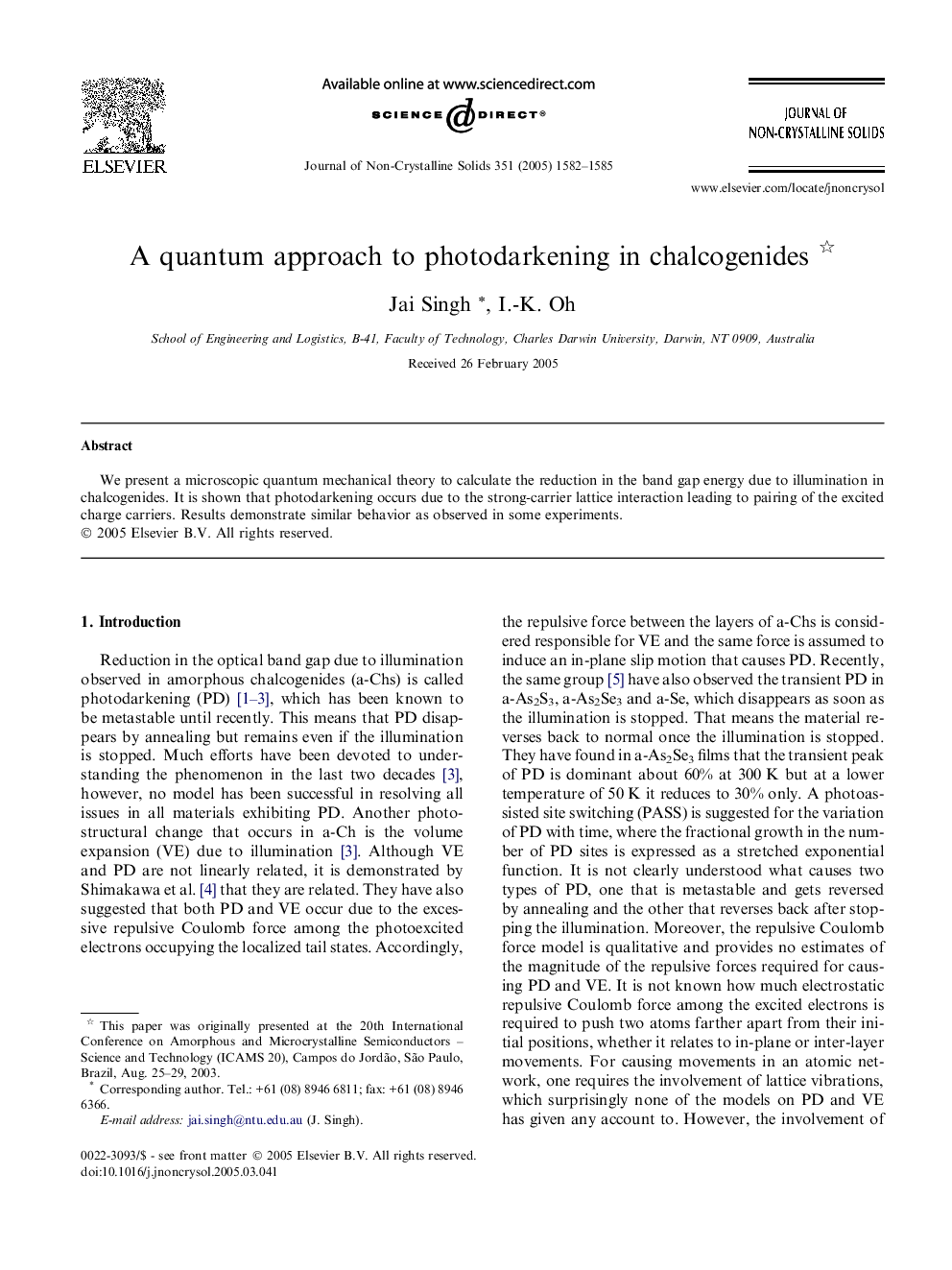 A quantum approach to photodarkening in chalcogenides