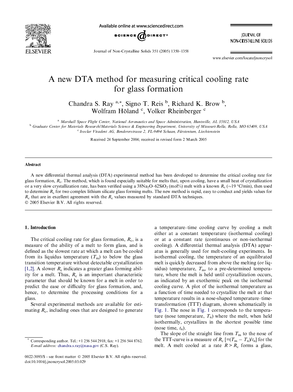 A new DTA method for measuring critical cooling rate for glass formation