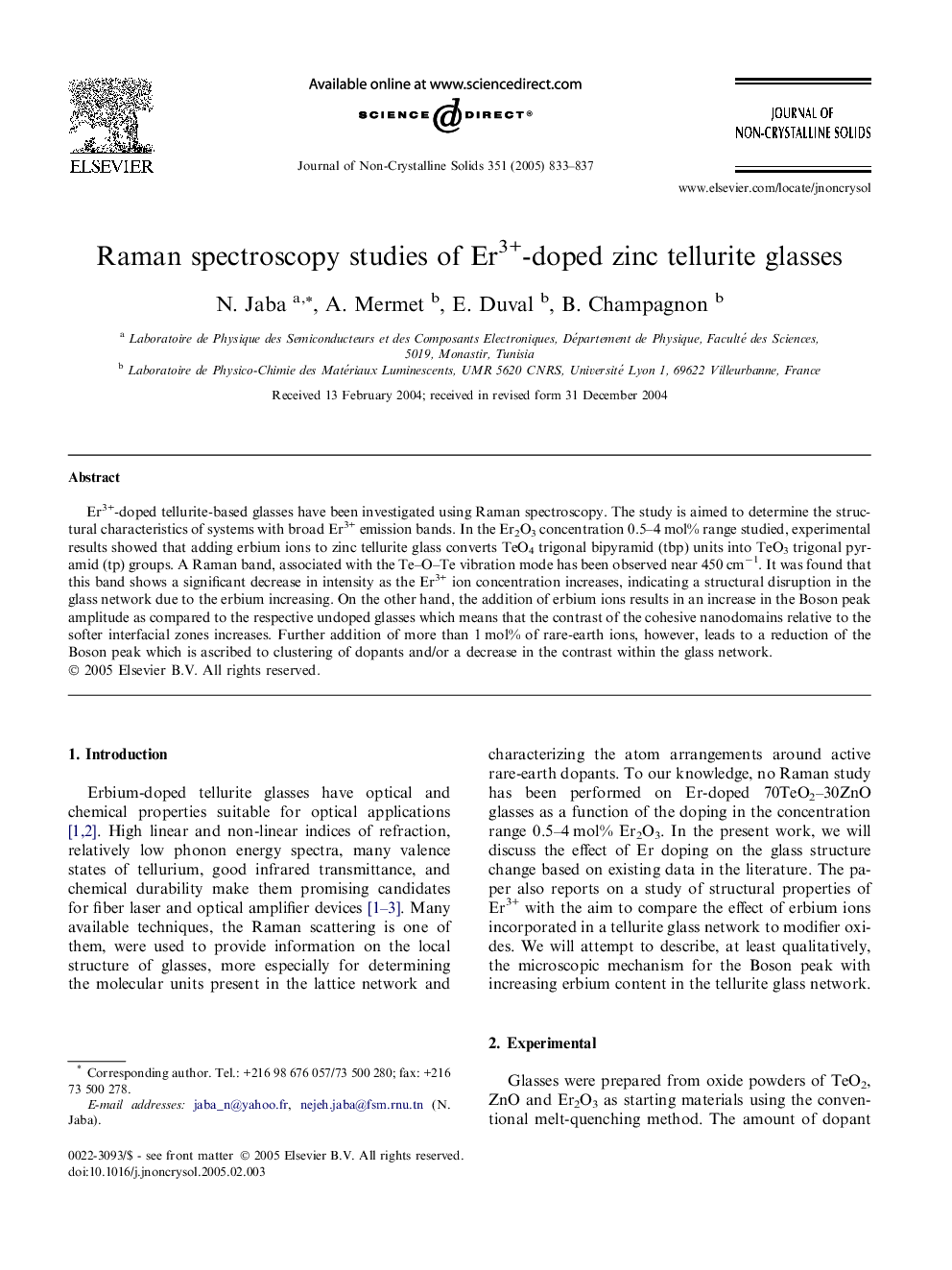 عکس صفحه اول مقاله: Raman spectroscopy studies of Er3+-doped zinc tellurite glasses Raman spectroscopy studies of Er3+-doped zinc tellurite glasses