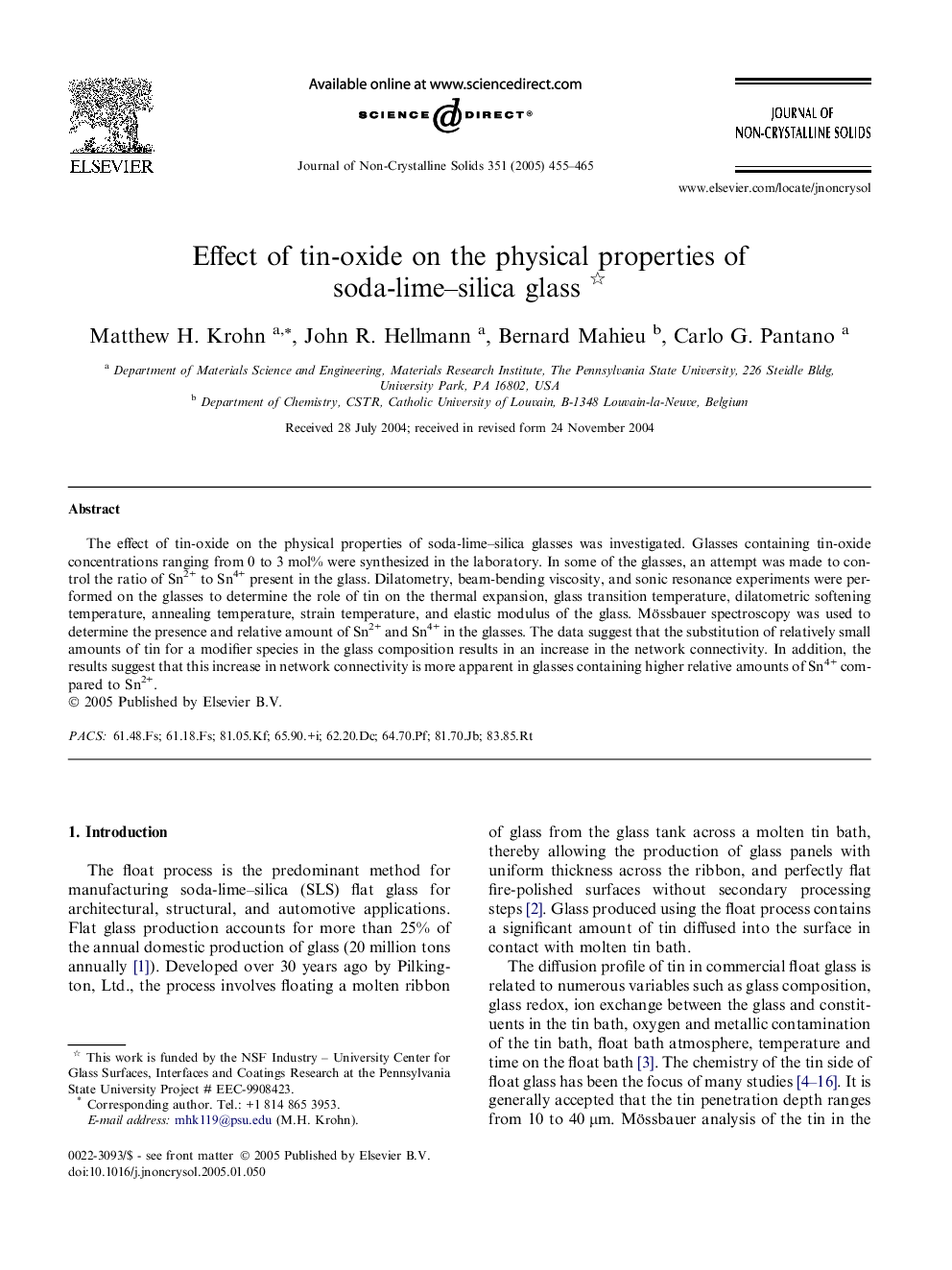 Effect of tin-oxide on the physical properties of soda-lime-silica glass