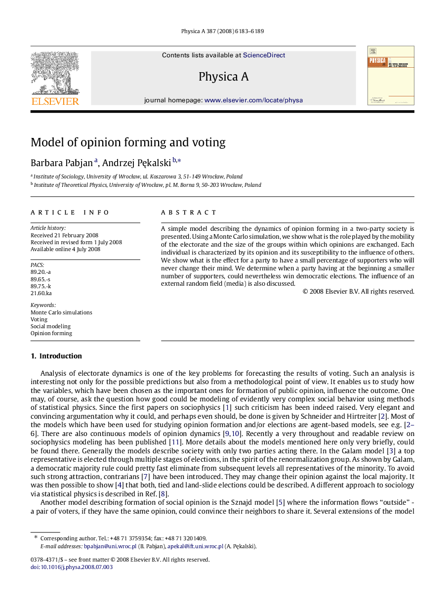 Model of opinion forming and voting