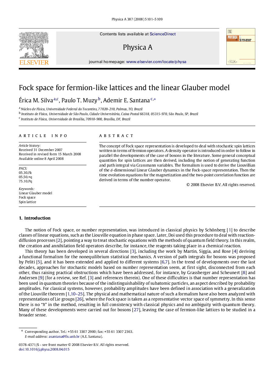 Fock space for fermion-like lattices and the linear Glauber model