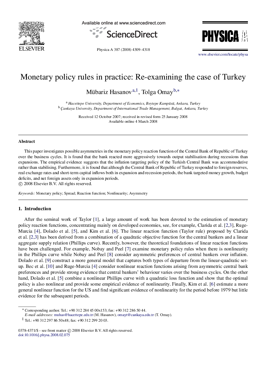 Monetary policy rules in practice: Re-examining the case of Turkey