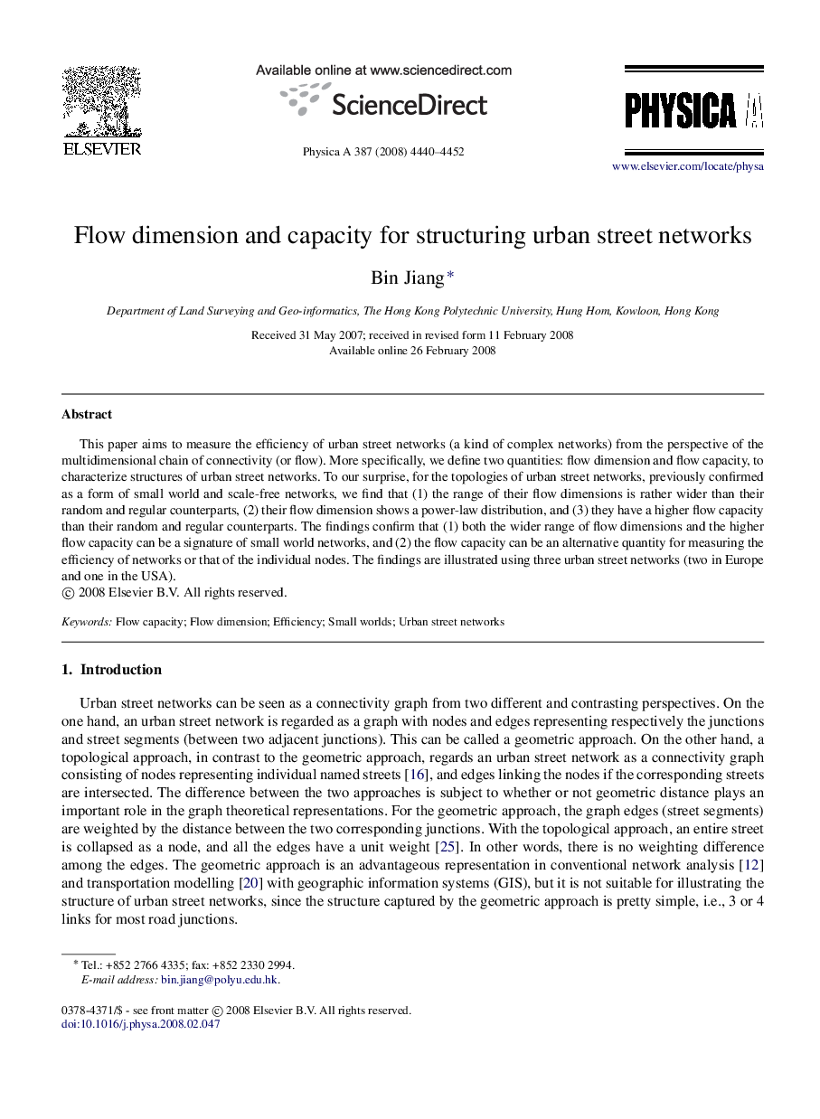 Flow dimension and capacity for structuring urban street networks