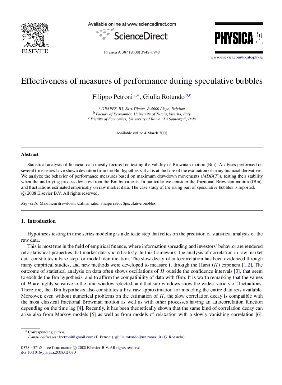 Effectiveness of measures of performance during speculative bubbles