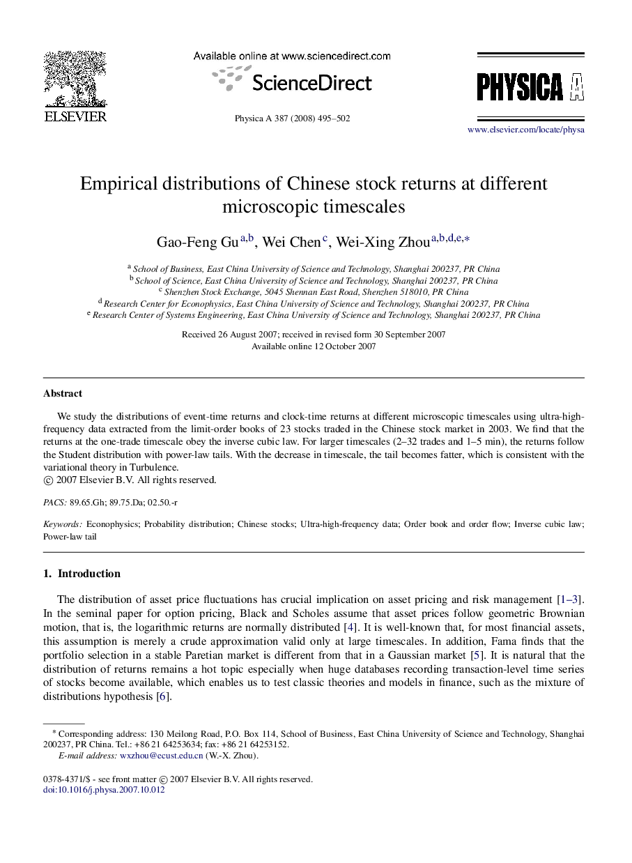 Empirical distributions of Chinese stock returns at different microscopic timescales