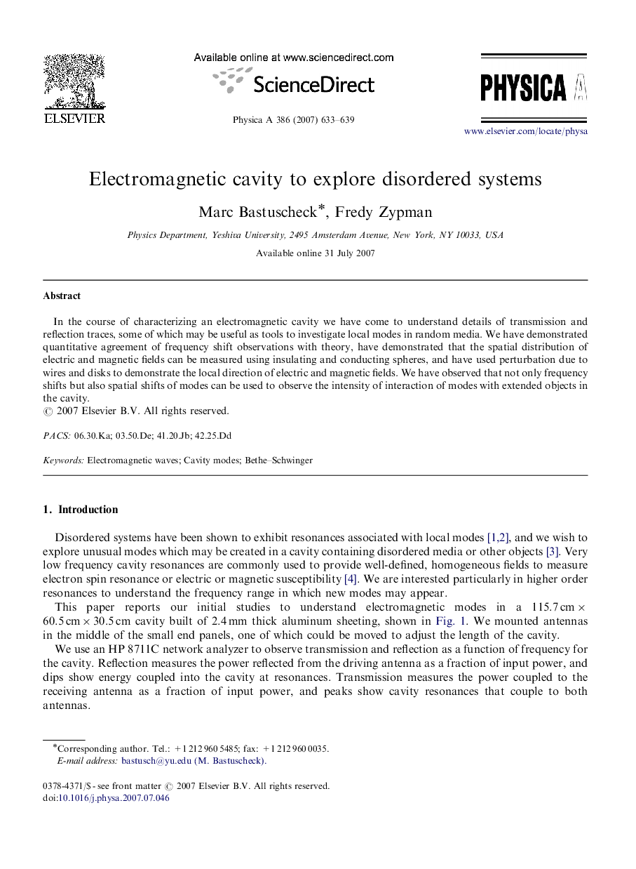 Electromagnetic cavity to explore disordered systems