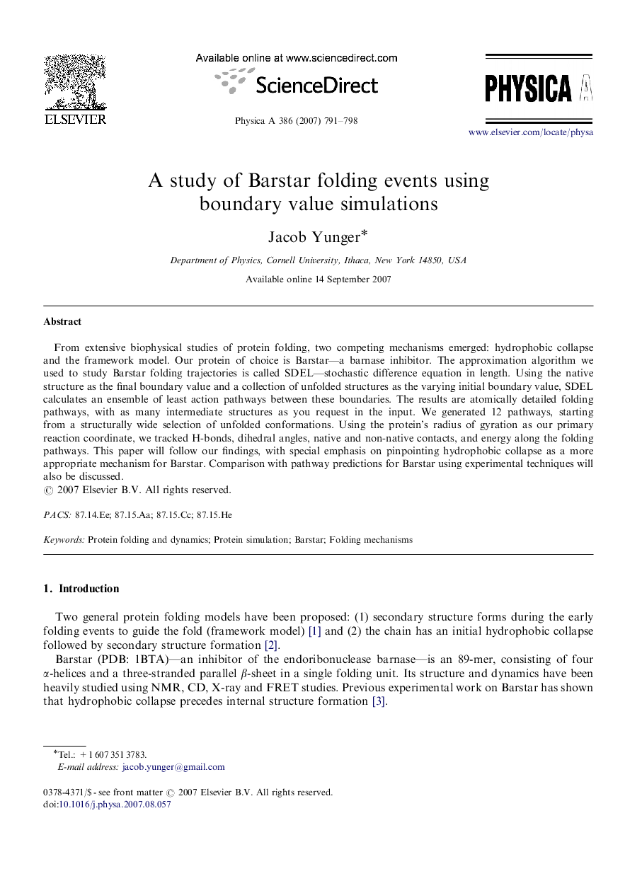 A study of Barstar folding events using boundary value simulations