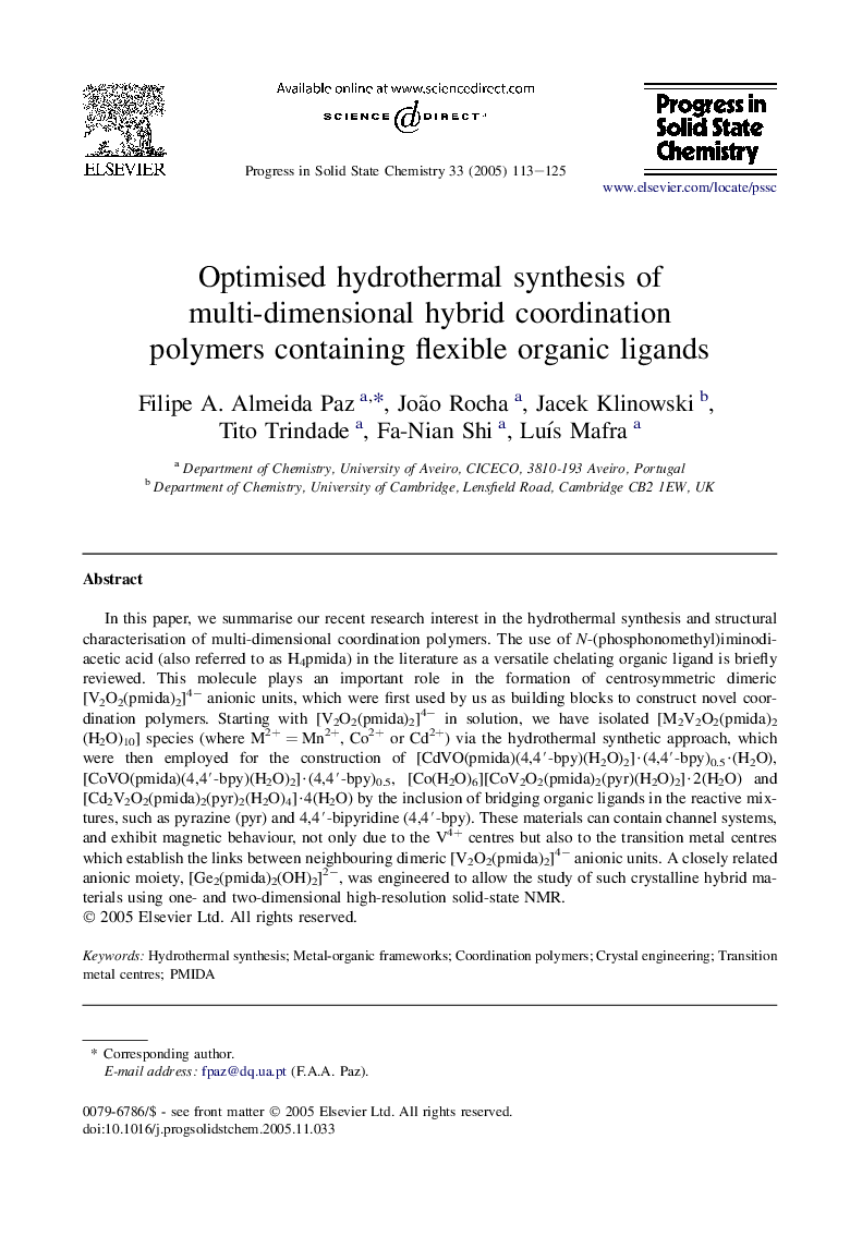 Optimised hydrothermal synthesis of multi-dimensional hybrid coordination polymers containing flexible organic ligands