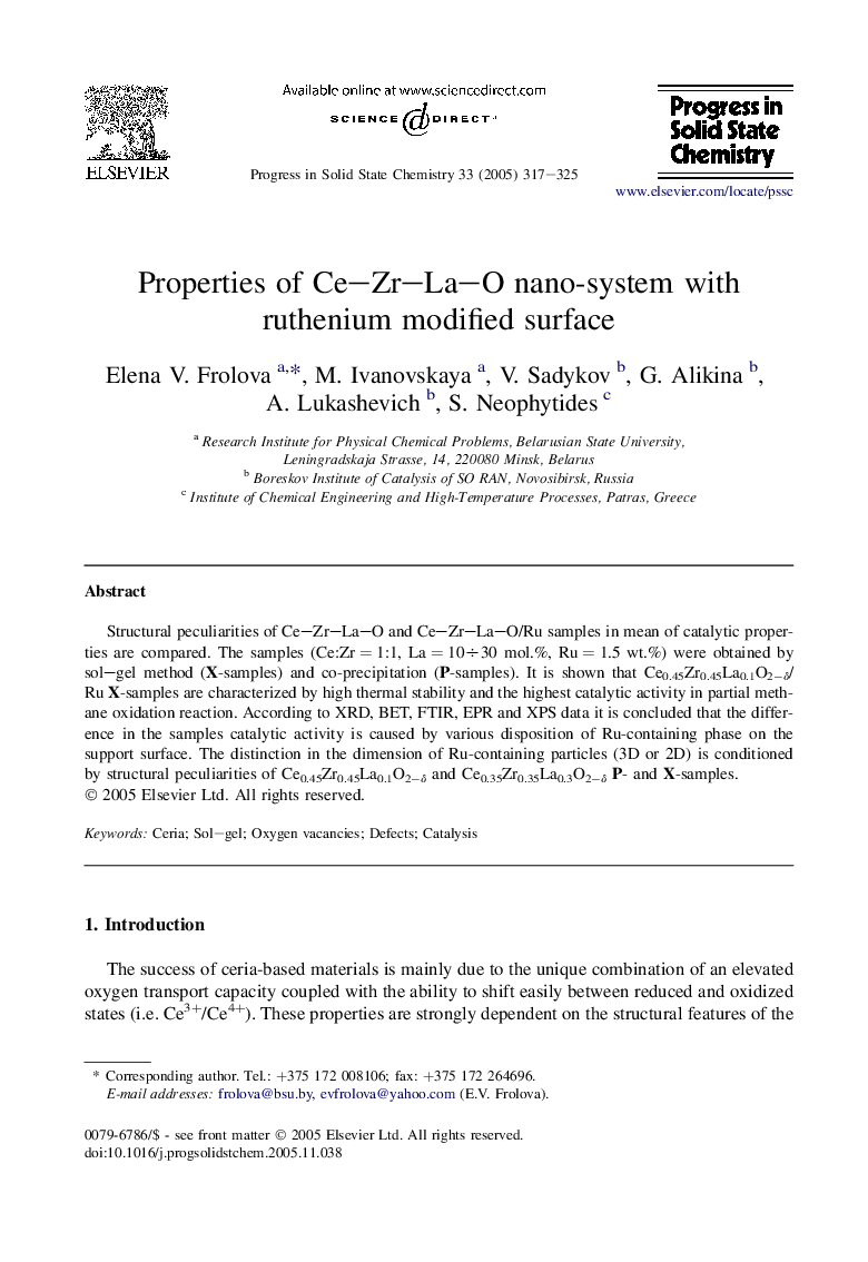 Properties of Ce-Zr-La-O nano-system with ruthenium modified surface