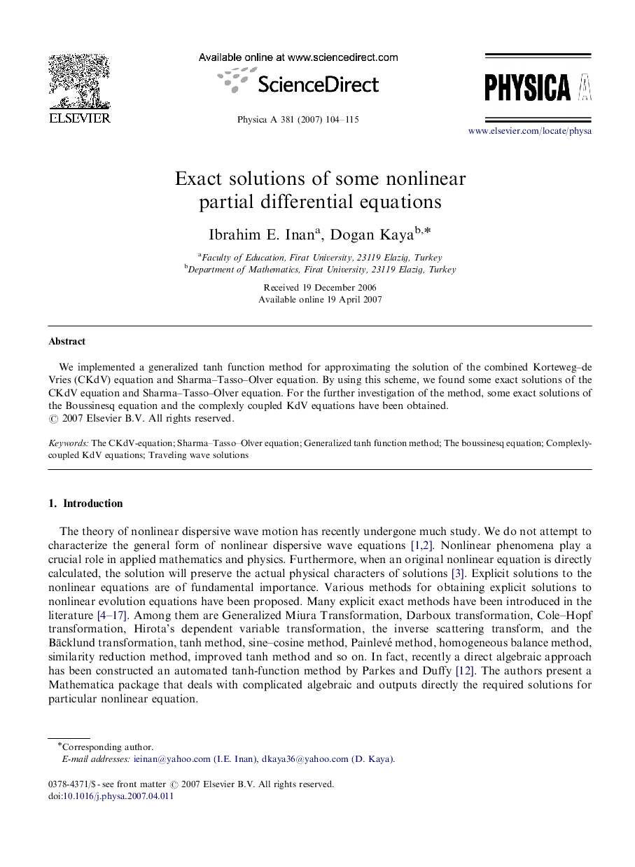 Exact solutions of some nonlinear partial differential equations