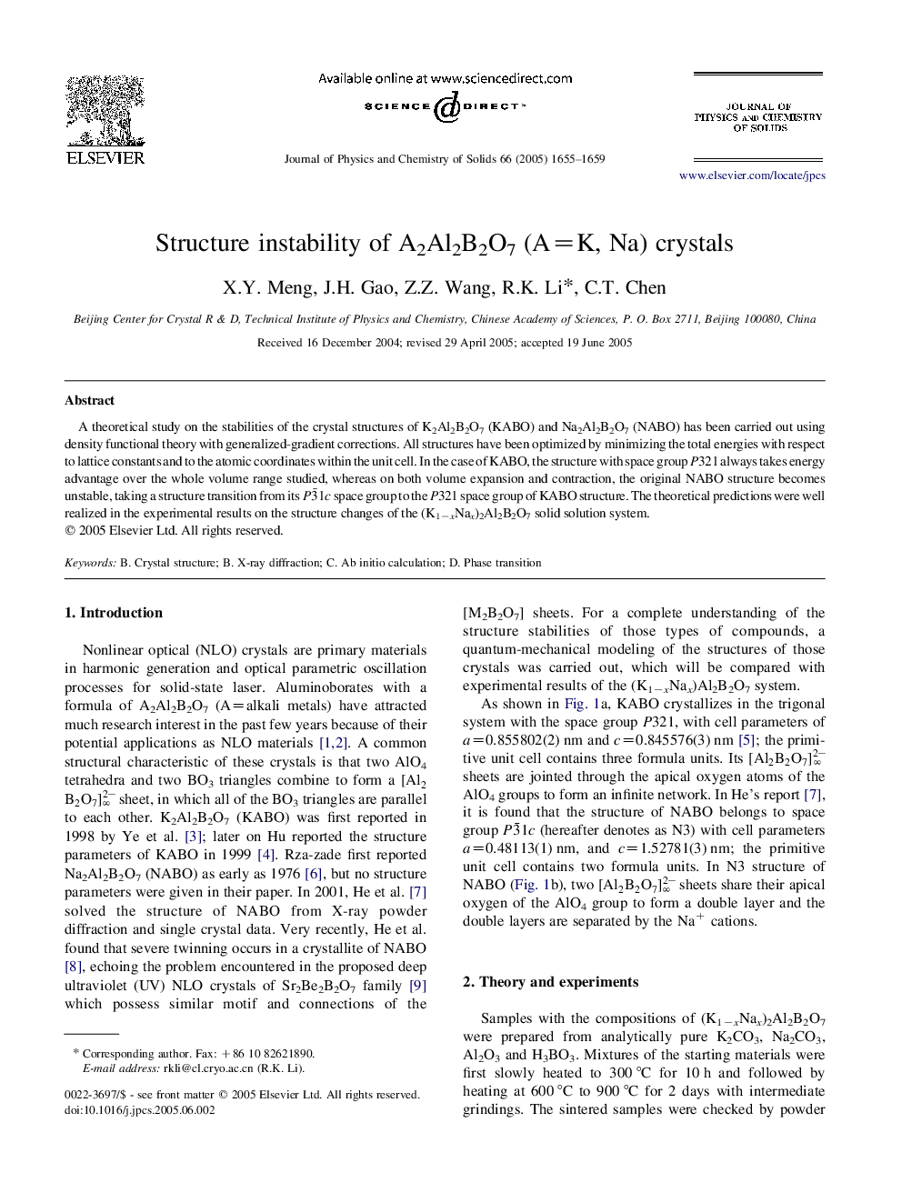 Structure instability of A2Al2B2O7 (A=K, Na) crystals