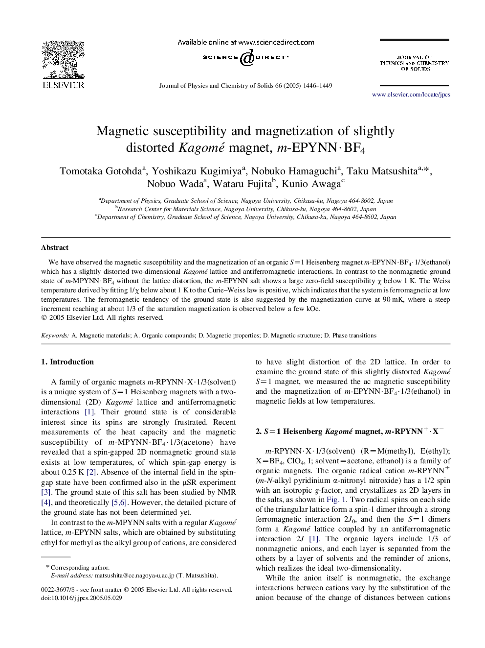 Magnetic susceptibility and magnetization of slightly distorted Kagomé magnet, m-EPYNNÂ·BF4