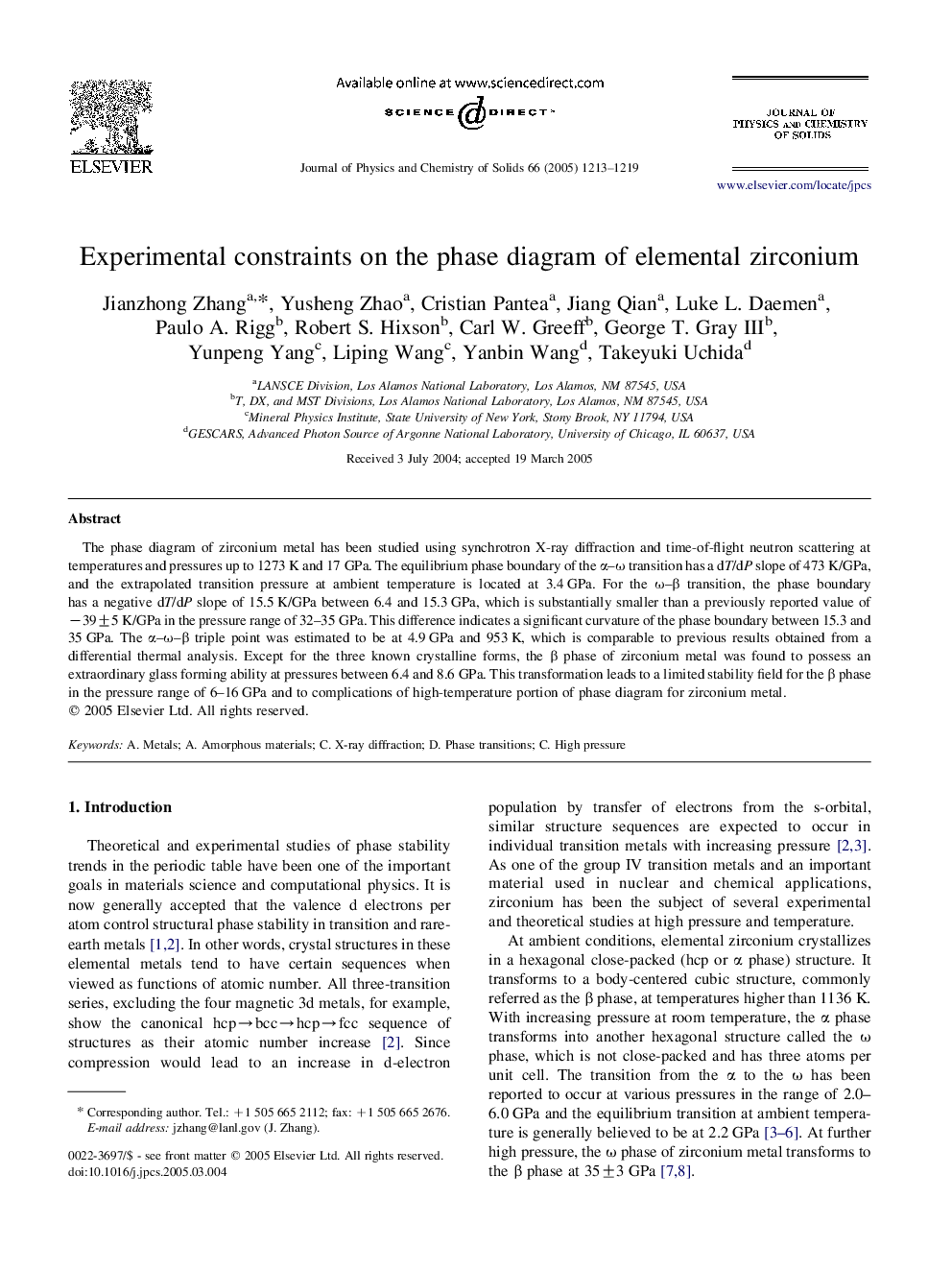Experimental constraints on the phase diagram of elemental zirconium