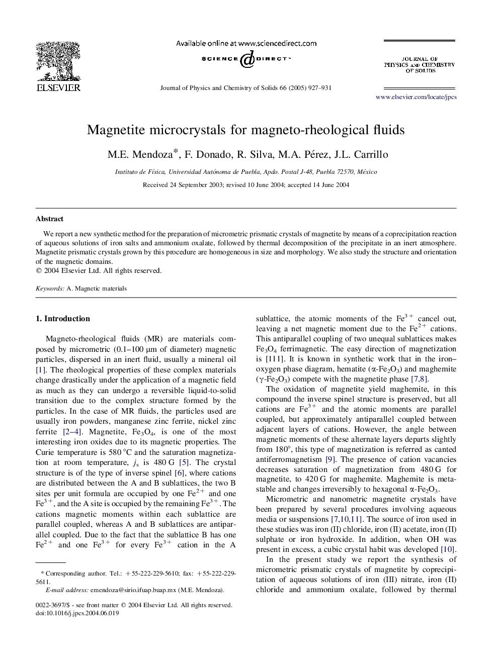Magnetite microcrystals for magneto-rheological fluids