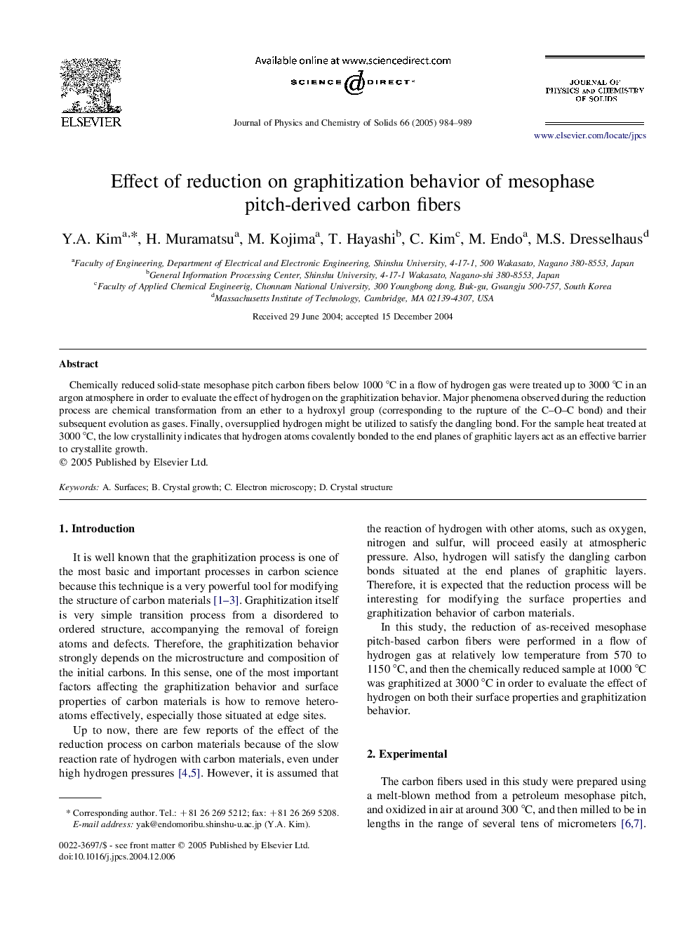 Effect of reduction on graphitization behavior of mesophase pitch-derived carbon fibers