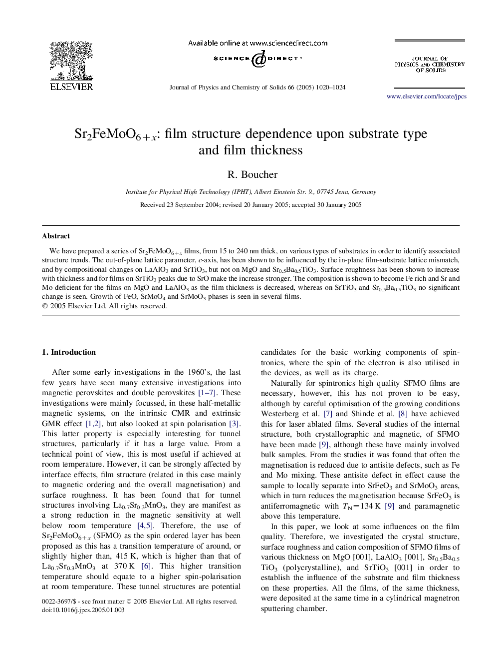 Sr2FeMoO6+x:film structure dependence upon substrate type and film thickness