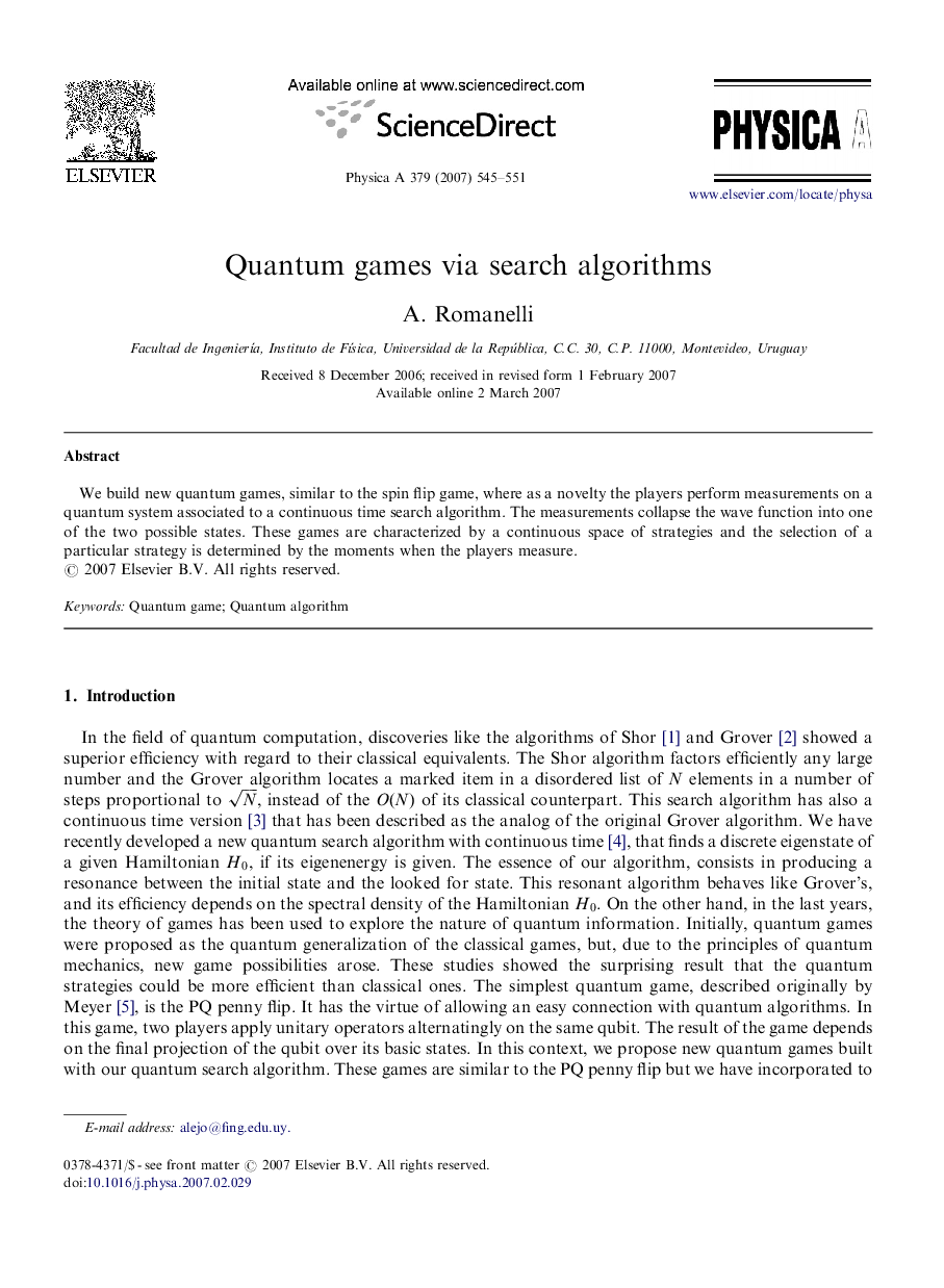 Quantum games via search algorithms