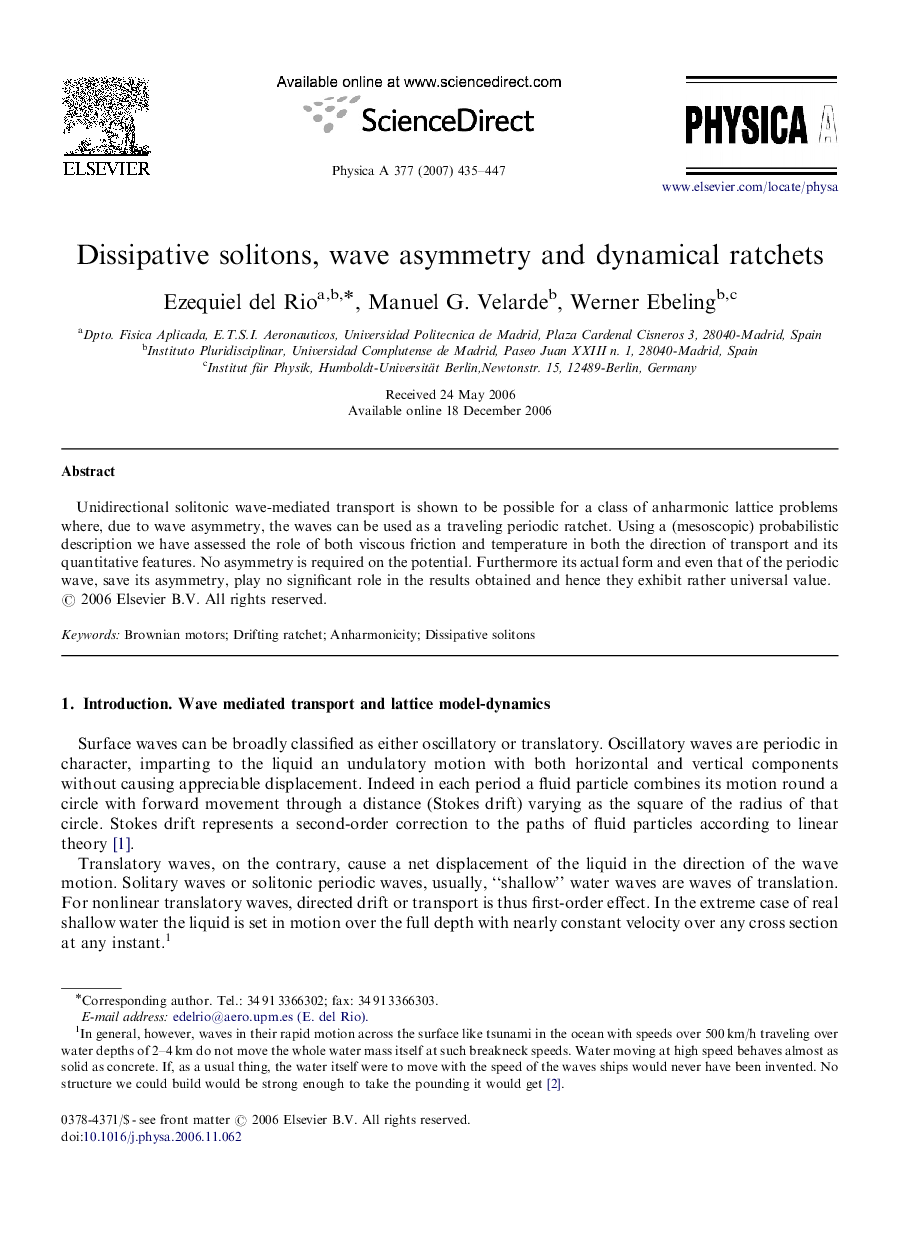 Dissipative solitons, wave asymmetry and dynamical ratchets