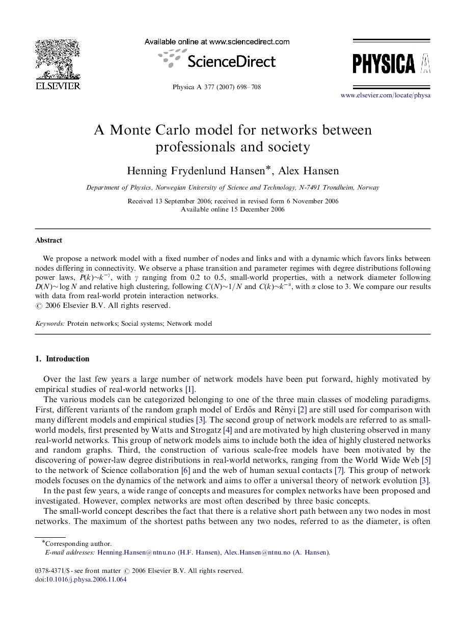 A Monte Carlo model for networks between professionals and society