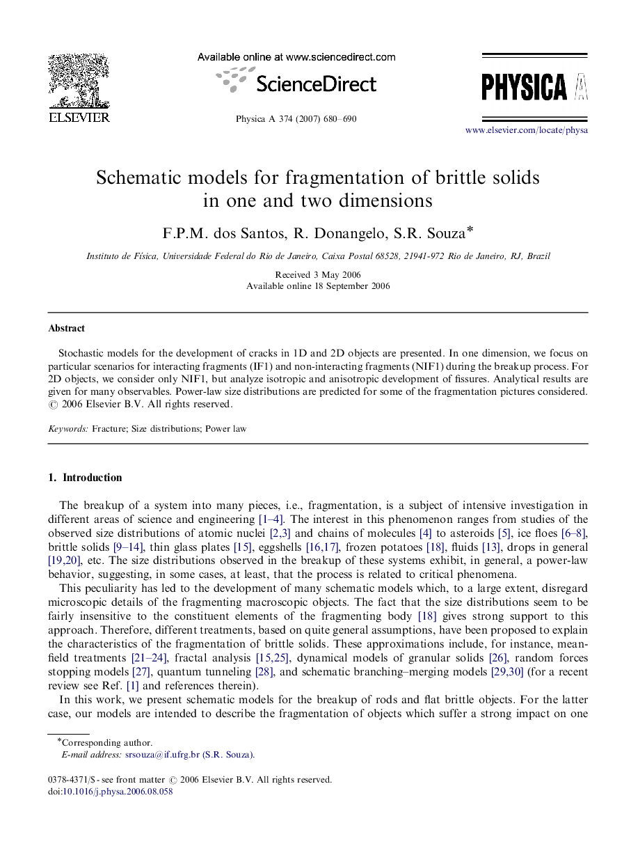 Schematic models for fragmentation of brittle solids in one and two dimensions