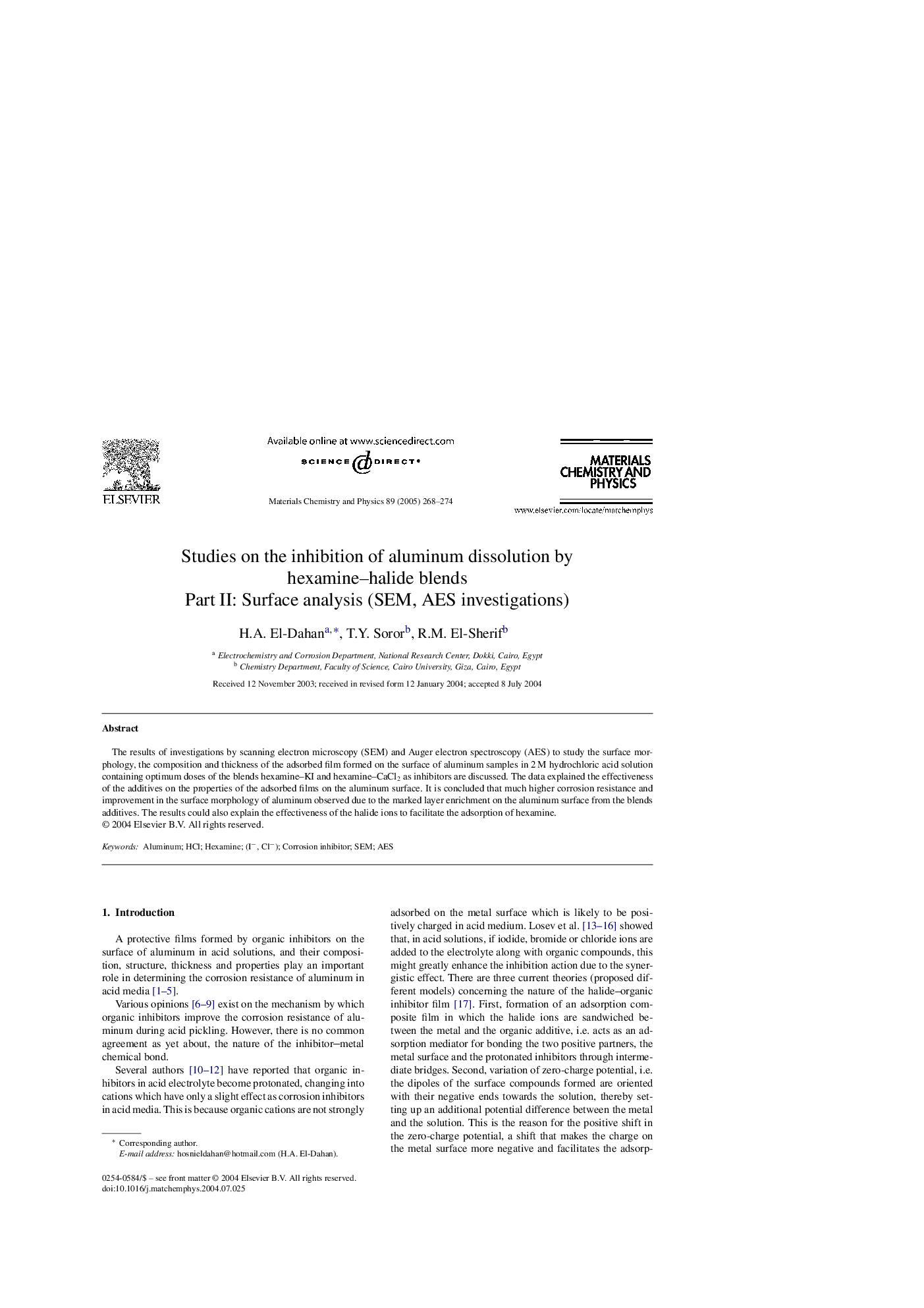 Studies on the inhibition of aluminum dissolution by hexamine-halide blends