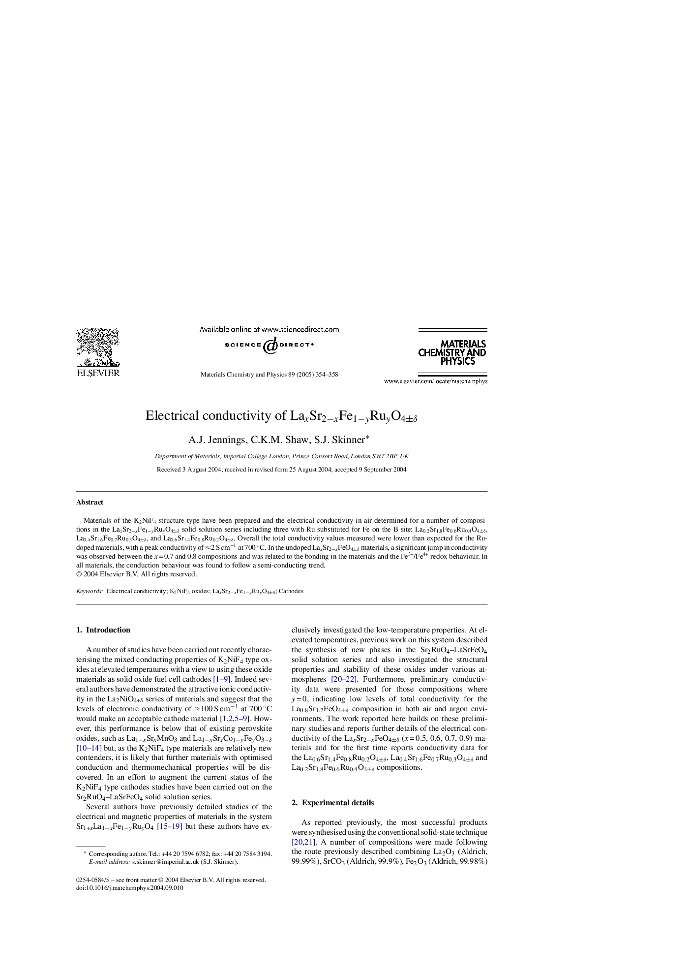 Electrical conductivity of LaxSr2âxFe1âyRuyO4Â±Î´