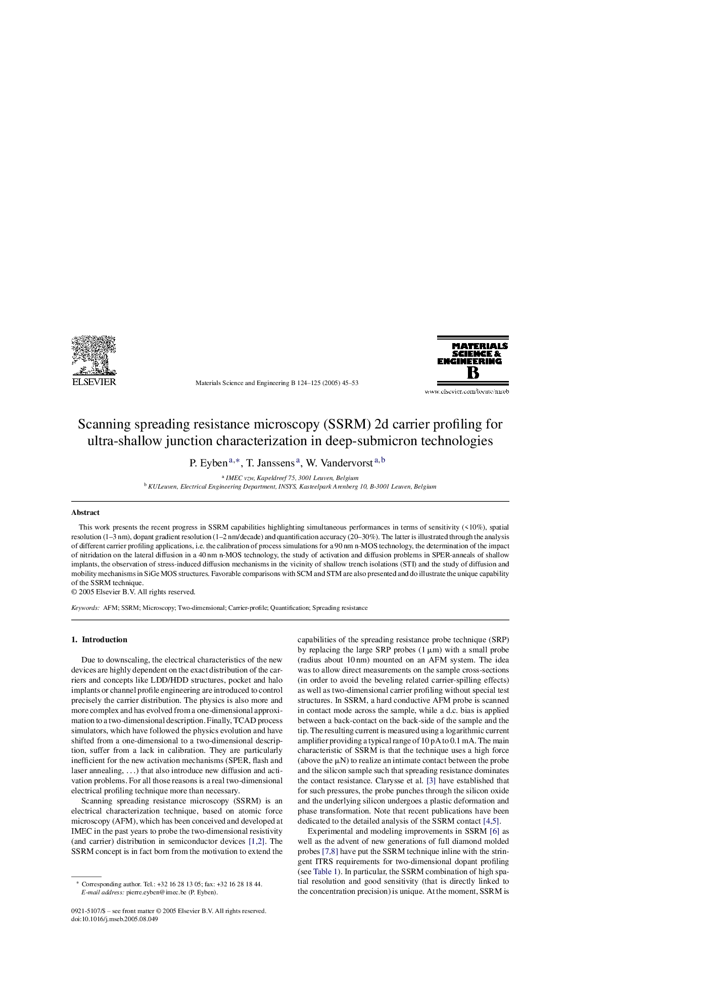 Scanning spreading resistance microscopy (SSRM) 2d carrier profiling for ultra-shallow junction characterization in deep-submicron technologies