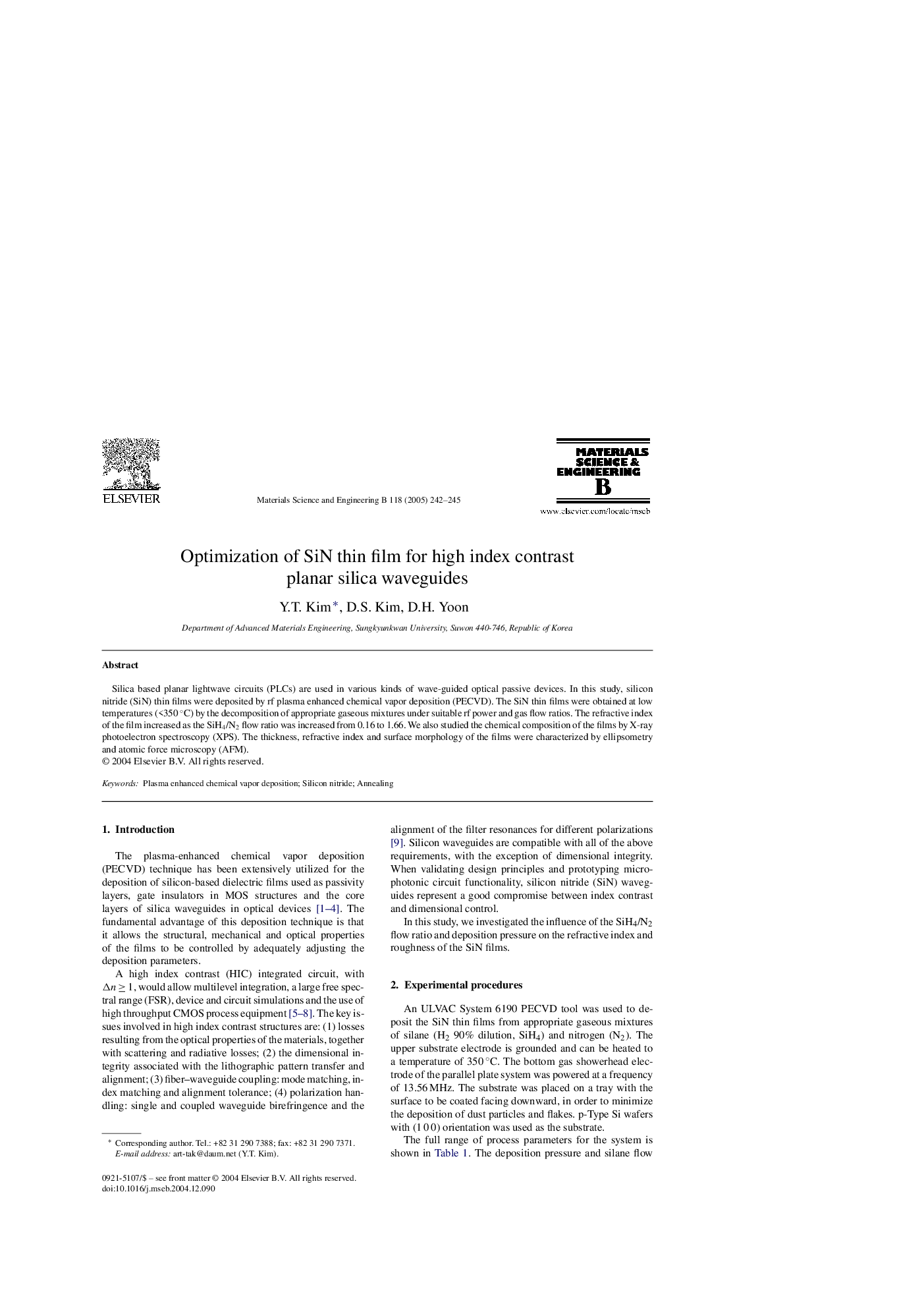 Optimization of SiN thin film for high index contrast planar silica waveguides