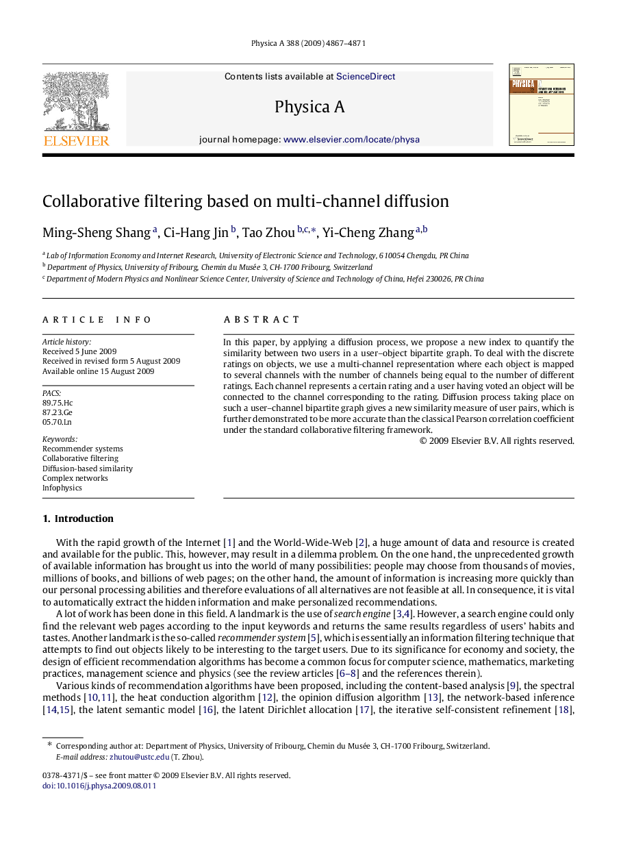 Collaborative filtering based on multi-channel diffusion