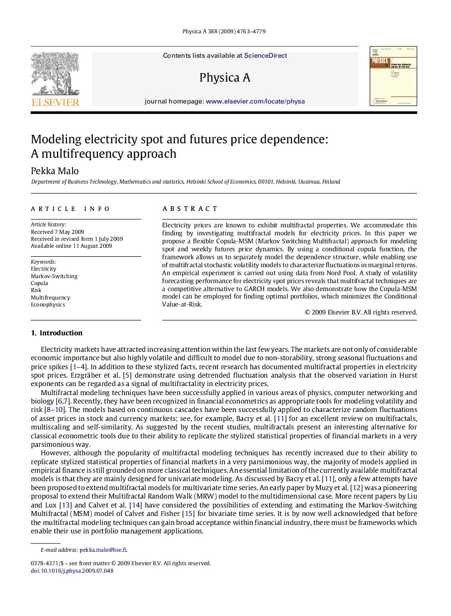 Modeling electricity spot and futures price dependence: A multifrequency approach