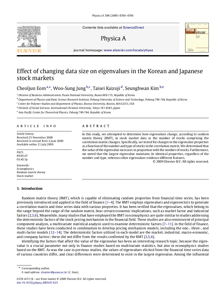 Effect of changing data size on eigenvalues in the Korean and Japanese stock markets