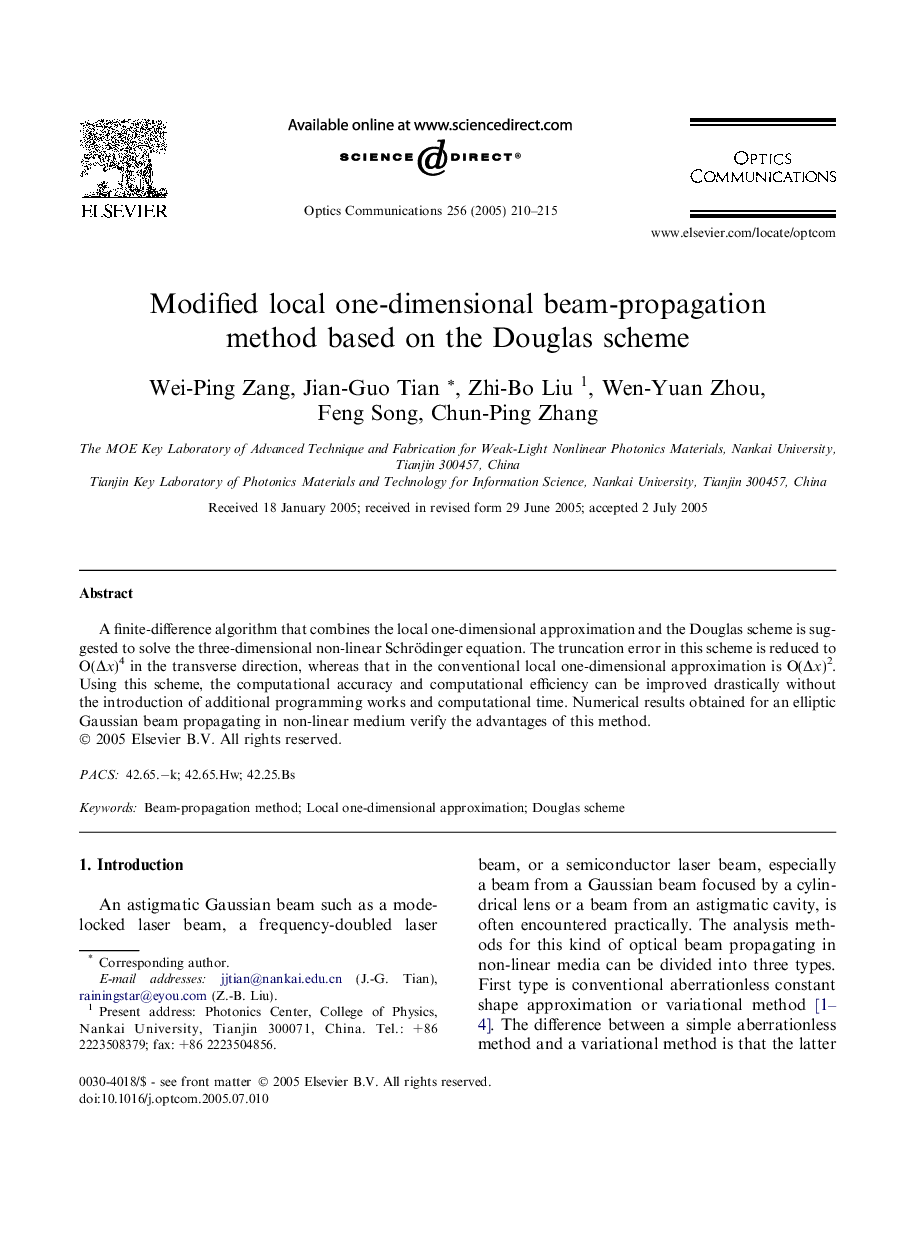 Modified local one-dimensional beam-propagation method based on the Douglas scheme