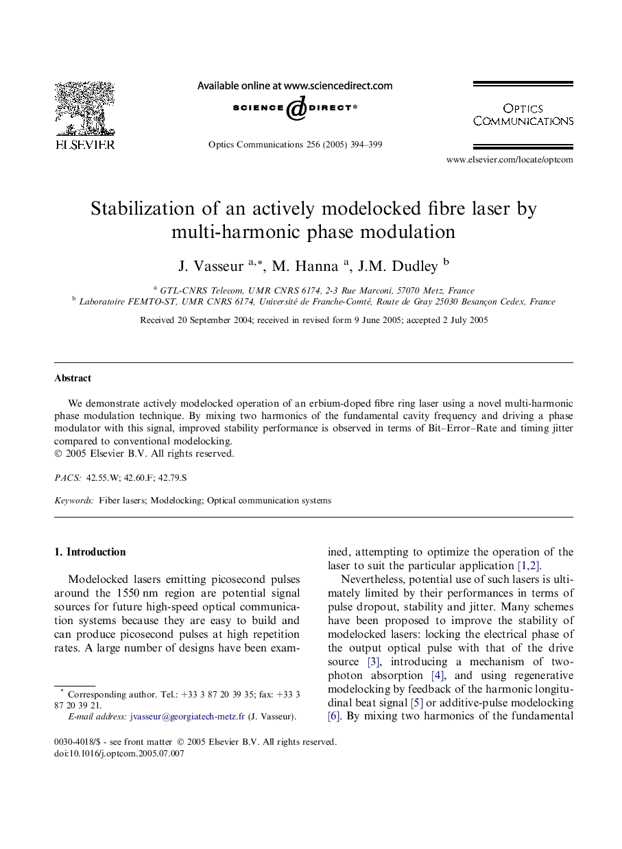 Stabilization of an actively modelocked fibre laser by multi-harmonic phase modulation