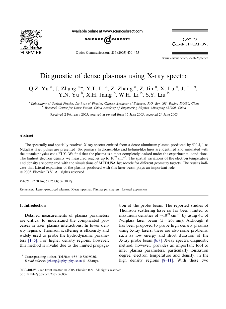 Diagnostic of dense plasmas using X-ray spectra