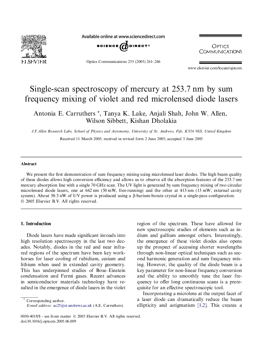 Single-scan spectroscopy of mercury at 253.7Â nm by sum frequency mixing of violet and red microlensed diode lasers