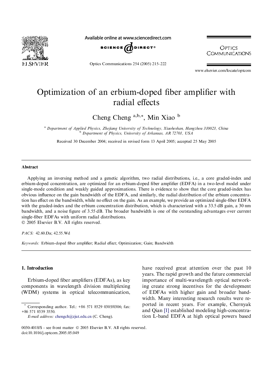 Optimization of an erbium-doped fiber amplifier with radial effects