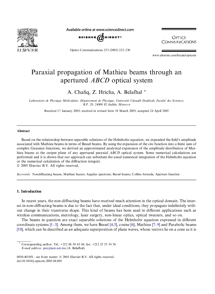 Paraxial propagation of Mathieu beams through an apertured ABCD optical system