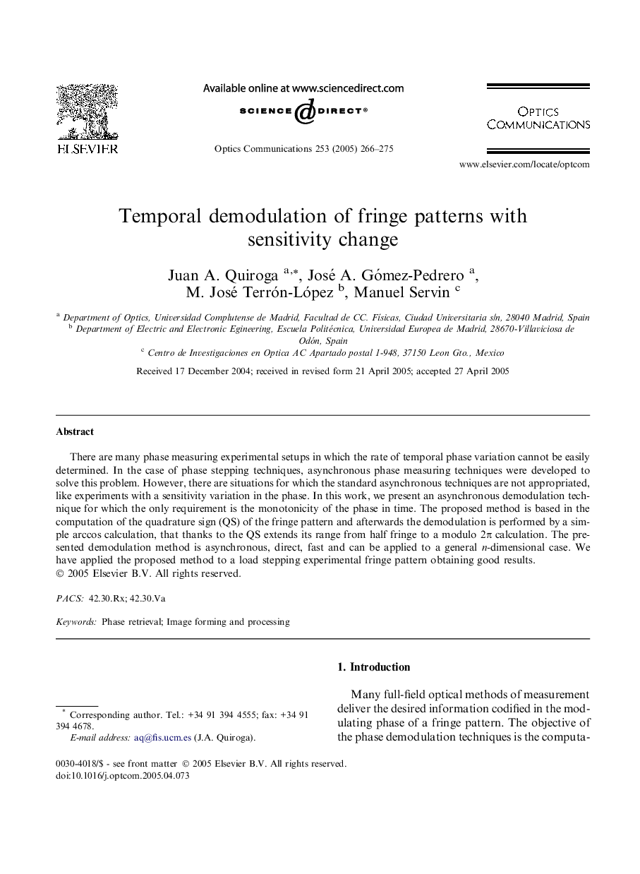 Temporal demodulation of fringe patterns with sensitivity change