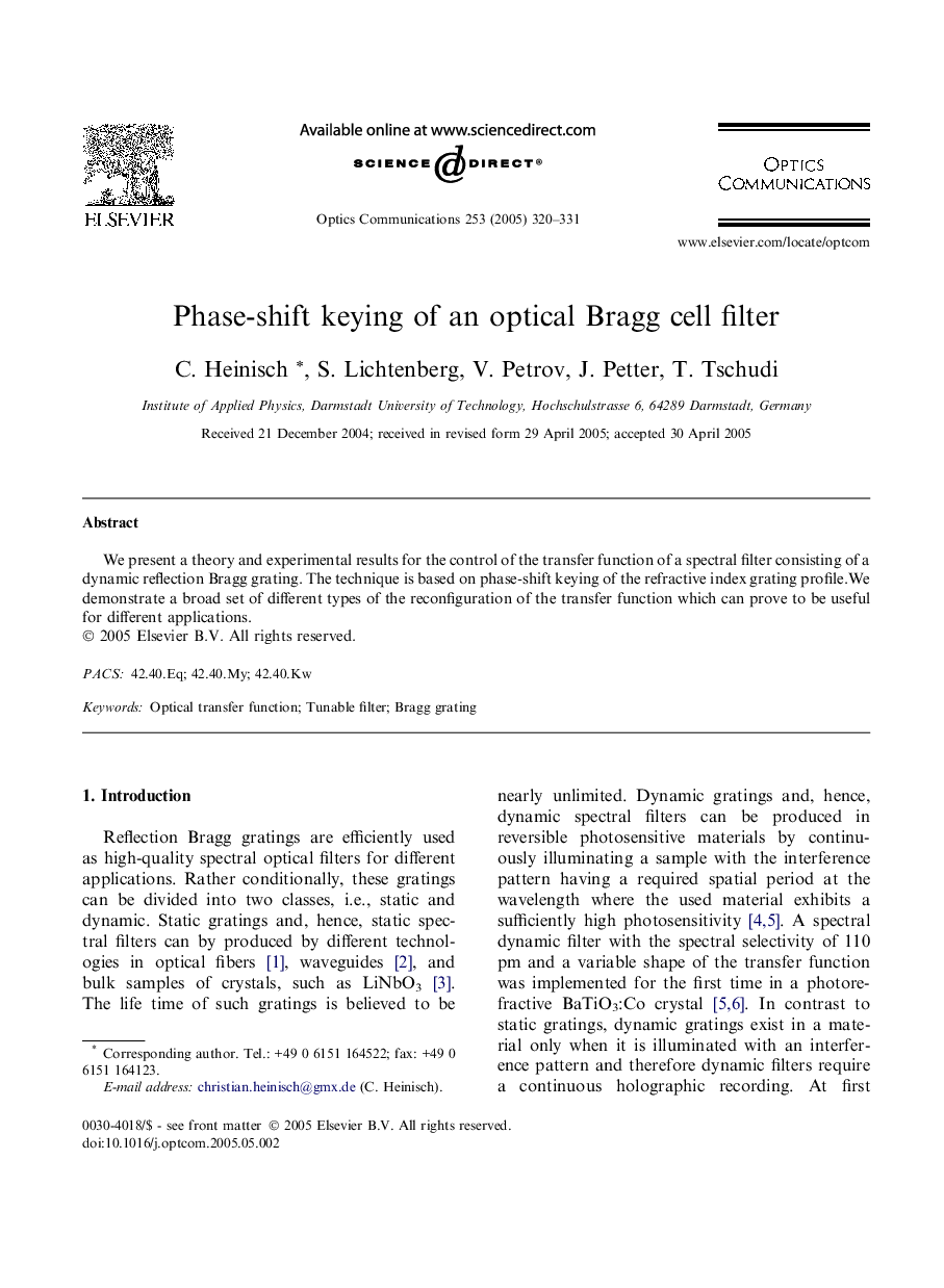 Phase-shift keying of an optical Bragg cell filter