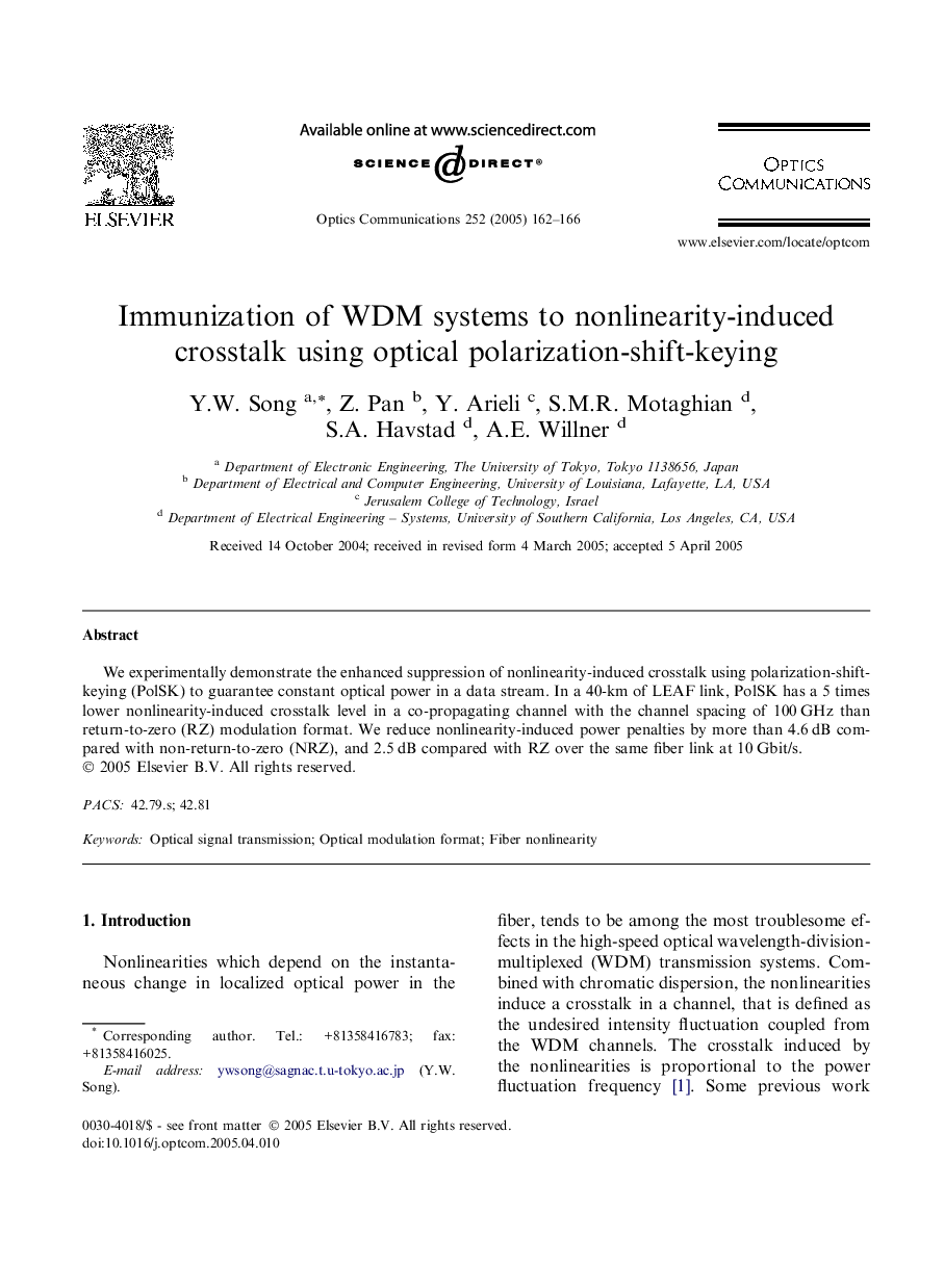 Immunization of WDM systems to nonlinearity-induced crosstalk using optical polarization-shift-keying