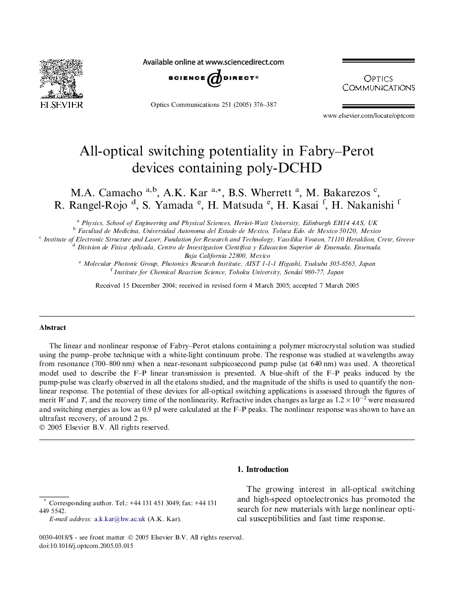 All-optical switching potentiality in Fabry-Perot devices containing poly-DCHD