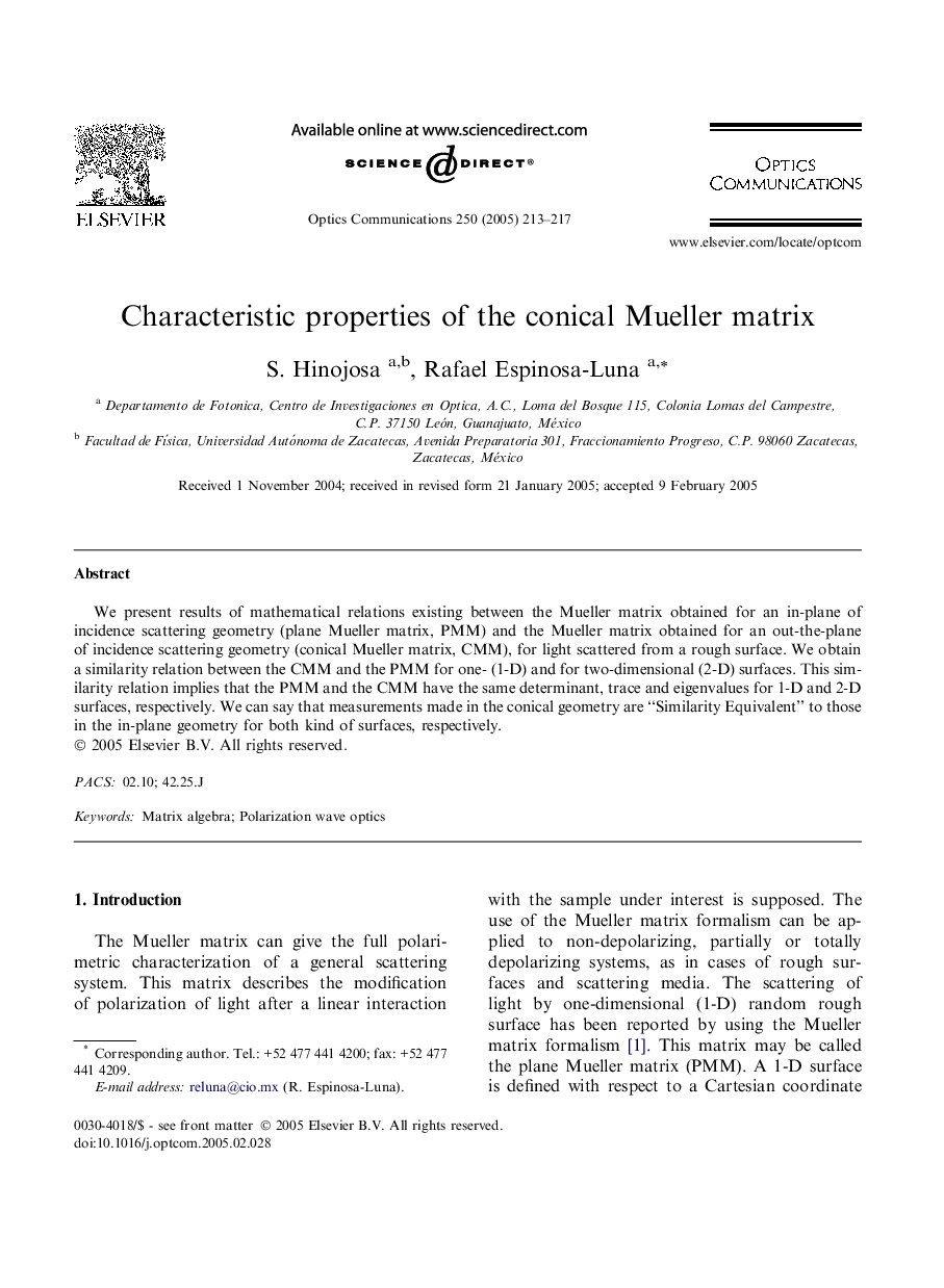 Characteristic properties of the conical Mueller matrix